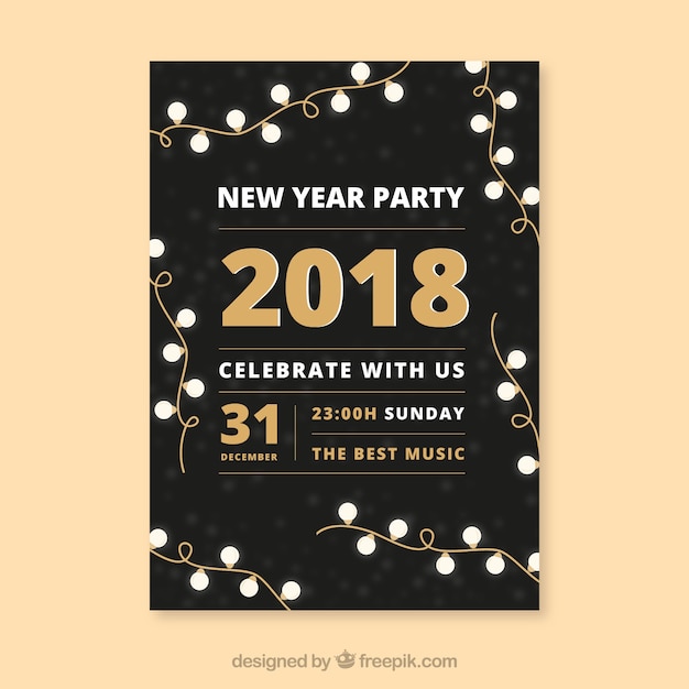 New year 2018 party flyer poster with string lights