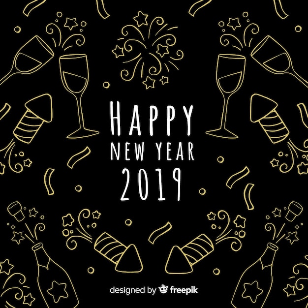 Free Vector new year 2019 background in hand drawn design