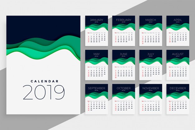 New year 2019 calendar template