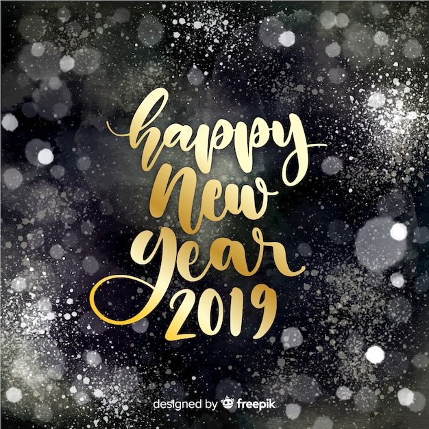 Free Vector new year 2019 composition with blurred style