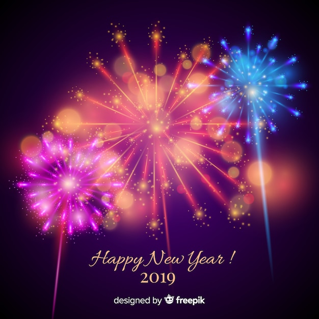 New year 2019 composition with fireworks