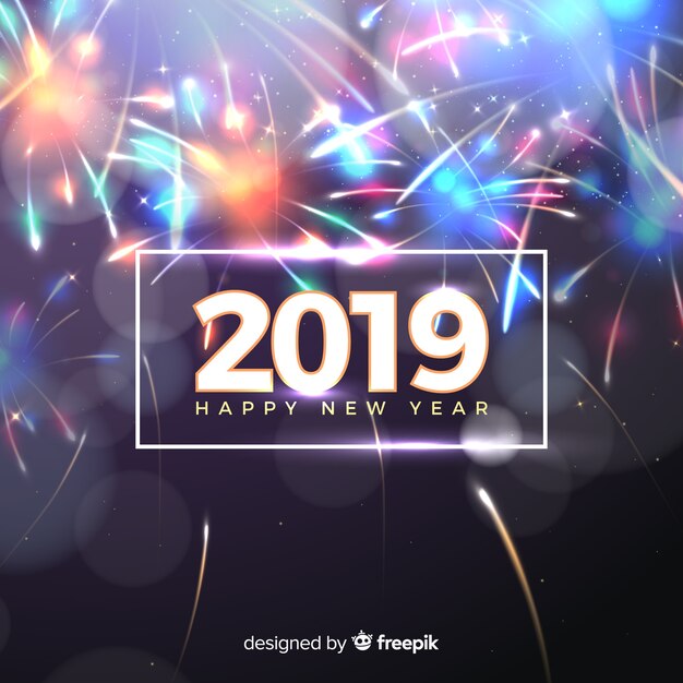 New year 2019 composition with fireworks