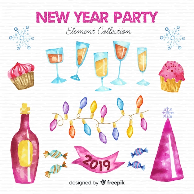 Free Vector new year 2019 decoration set