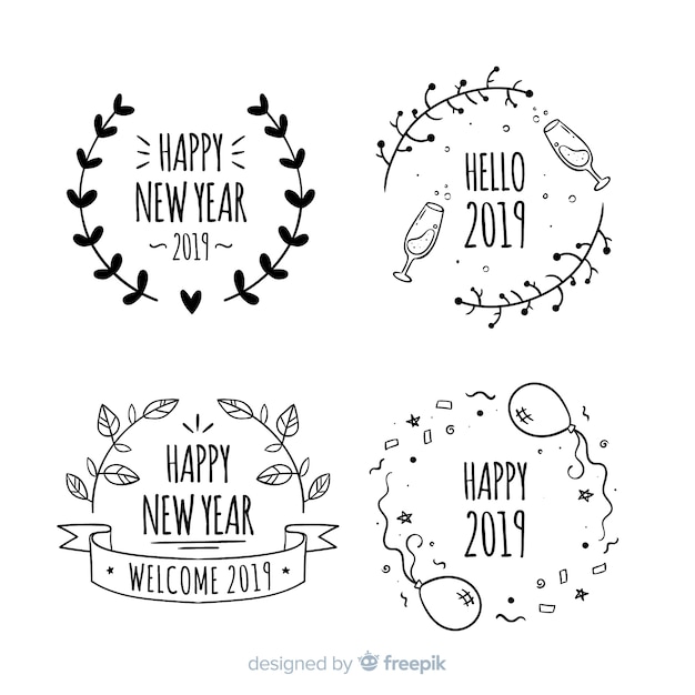 Free Vector new year 2019 label set