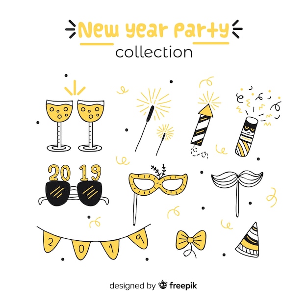 Free Vector new year 2019 party elements set