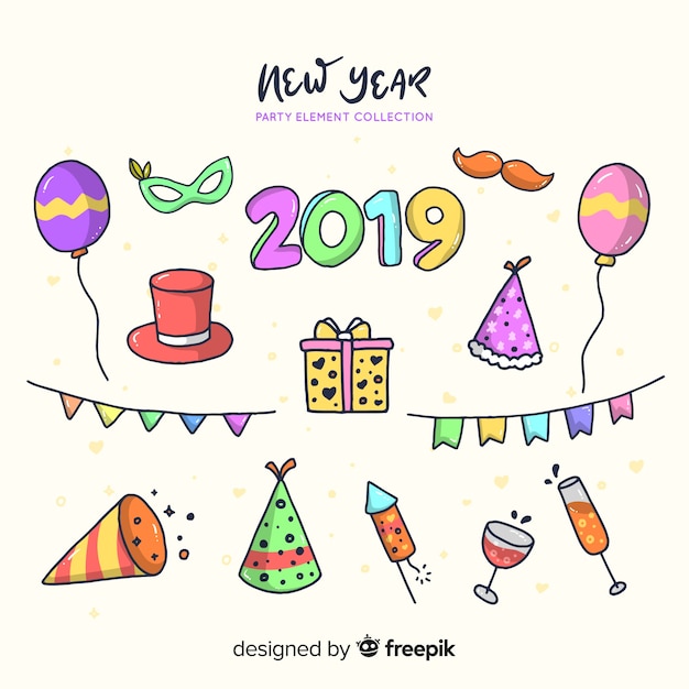 Free Vector new year 2019 party elements set