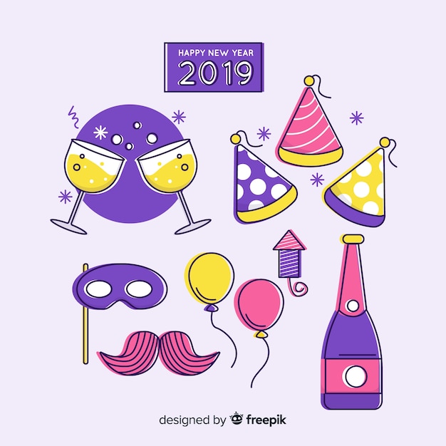 New year 2019 party elements set