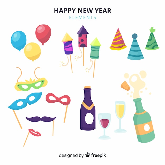 New year 2019 party elements set