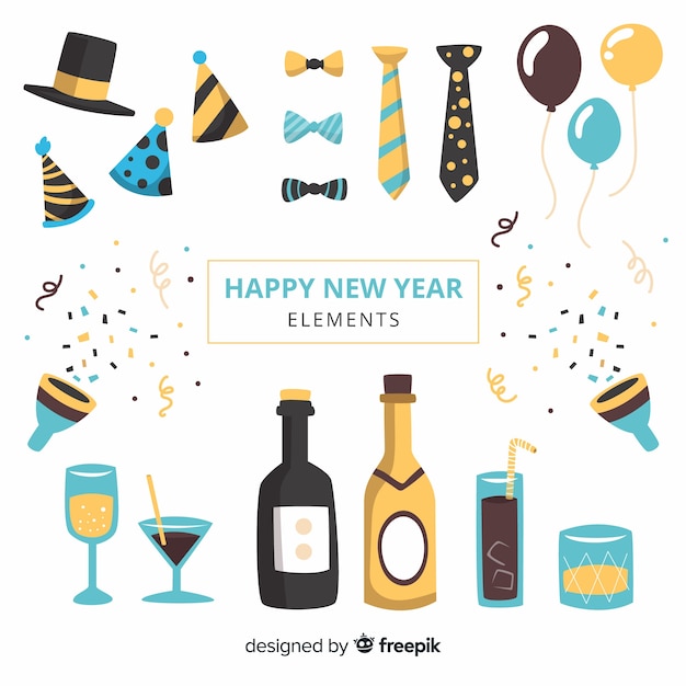 New year 2019 party elements set