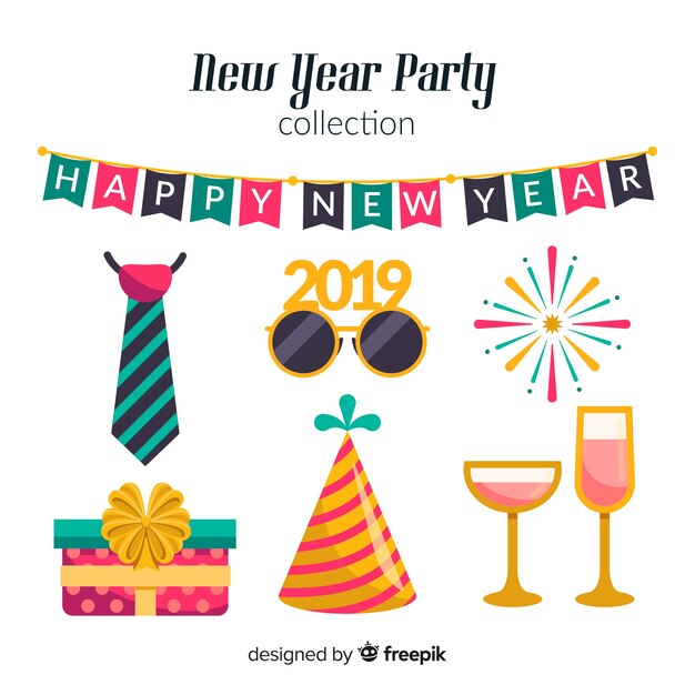 New year 2019 party elements set