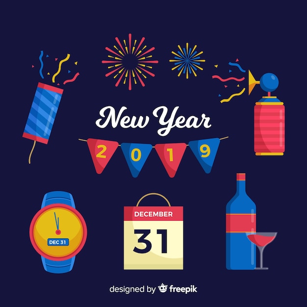 Free Vector new year 2019 party elements