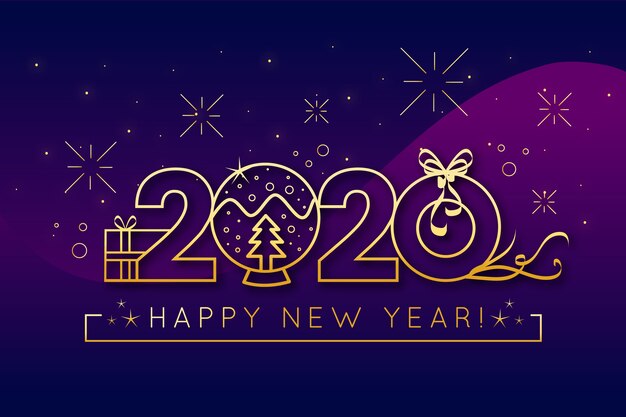 New year 2020 background concept in outline style