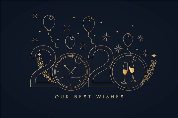 New year 2020 background in outline style