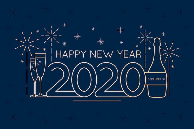 New year 2020 background in outline style