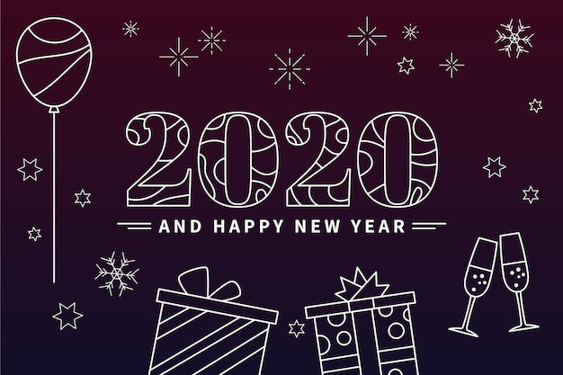 New year 2020 background in outline style