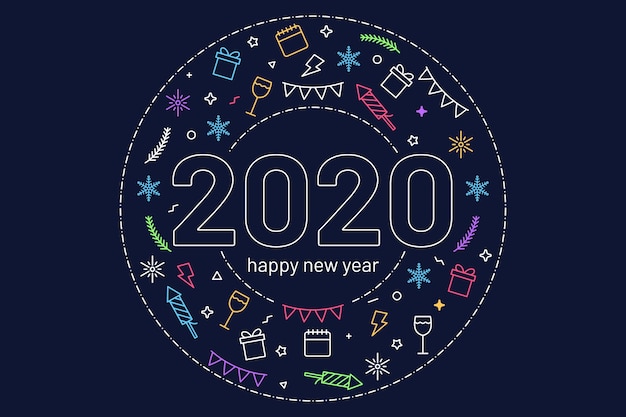 New year 2020 background in outline style