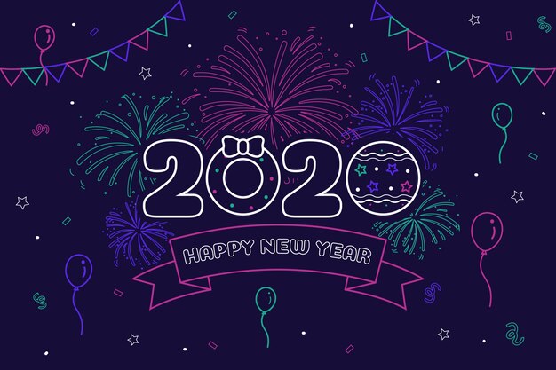 New year 2020 background in outline style