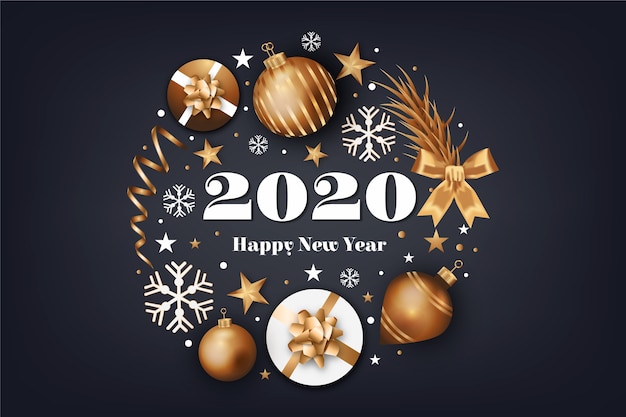 New year 2020 background with realistic golden decoration