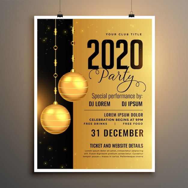 New year 2020 golden party flyer template 