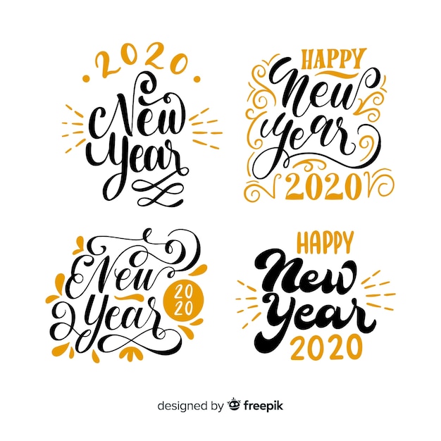 Free vector new year 2020 lettering pack