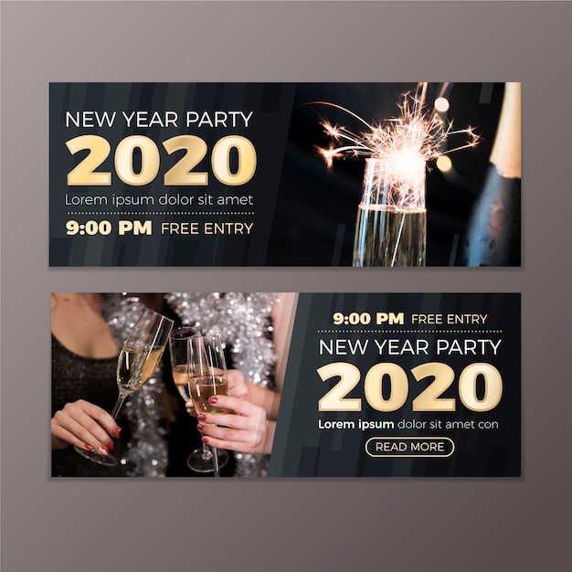 New year 2020 party banners with photo set