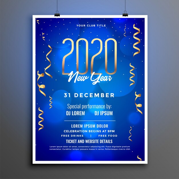 New year 2020 party flyer or poster template