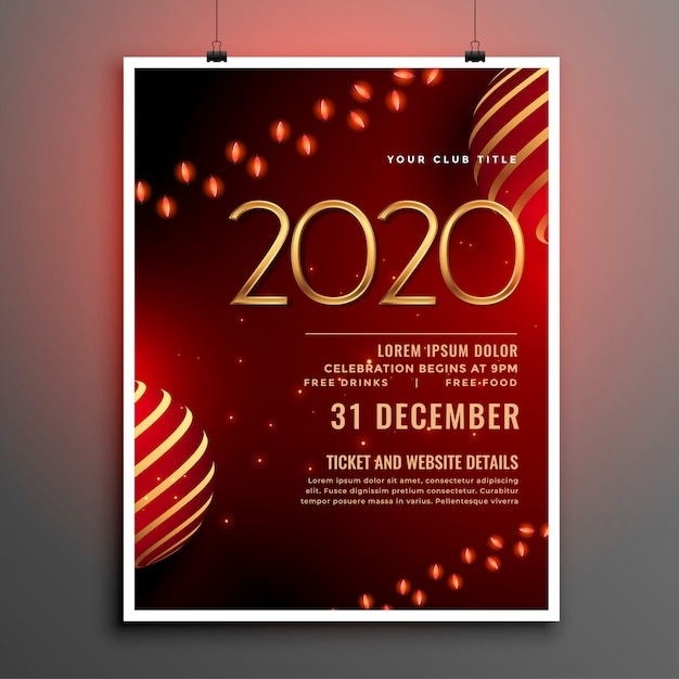 New year 2020 party flyer or poster template