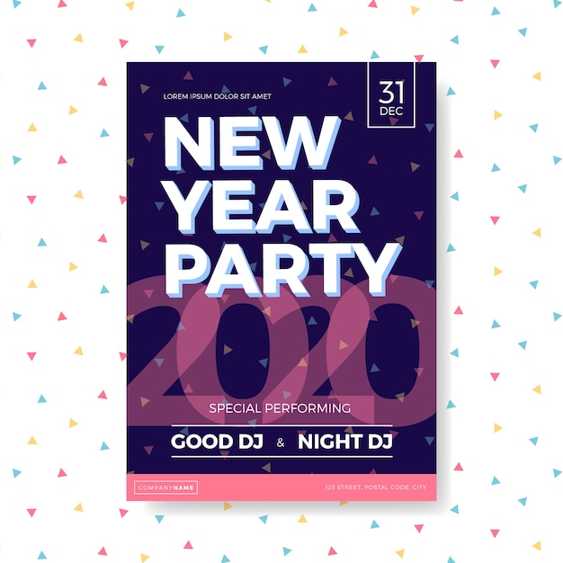 Free vector new year 2020 party flyer template in flat design