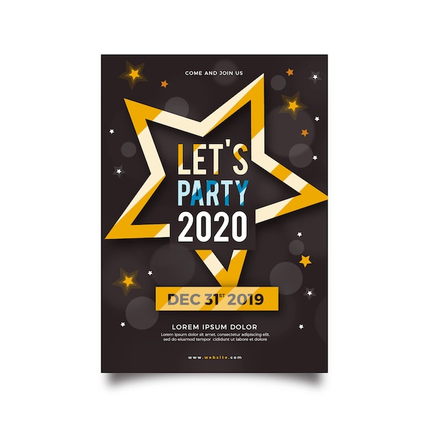 New year 2020 party flyer template in flat design