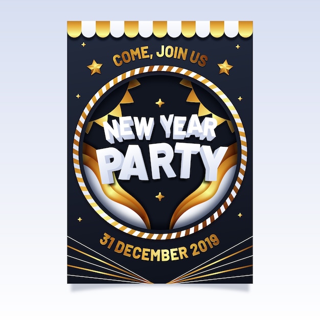 New year 2020 party flyer template in flat design