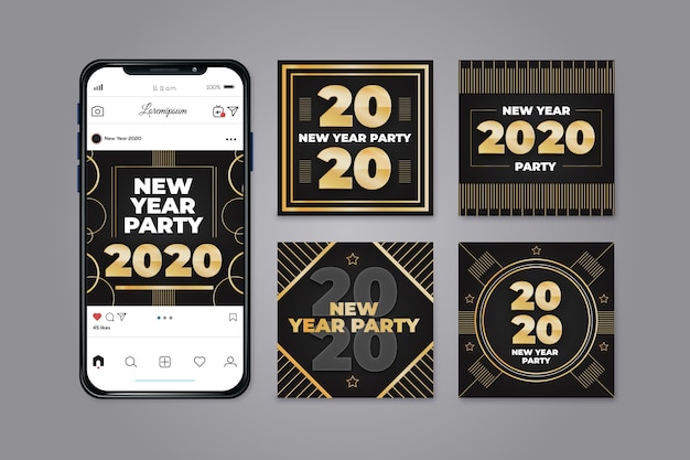 Free Vector new year 2020 party instagram post collection