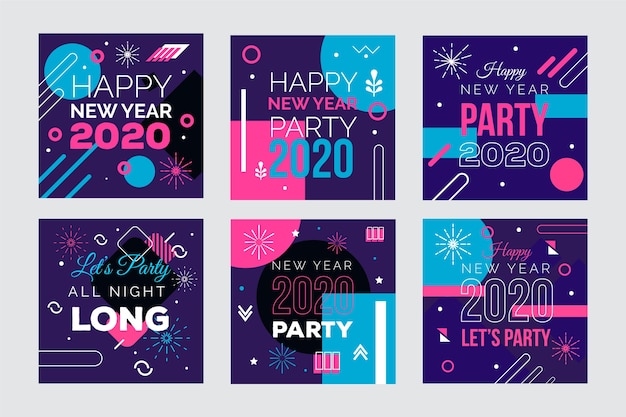 Free Vector new year 2020 party instagram post collection