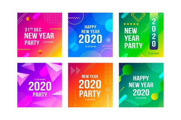 Free Vector new year 2020 party instagram post collection