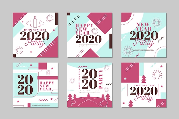 Free Vector new year 2020 party instagram post collection