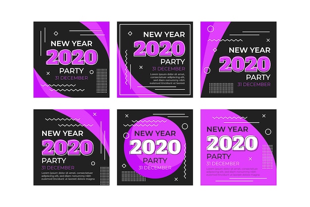 Free Vector new year 2020 party instagram post collection