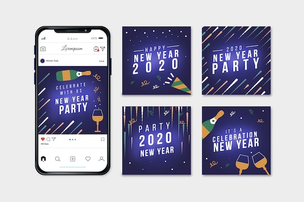 Free Vector new year 2020 party instagram post collection