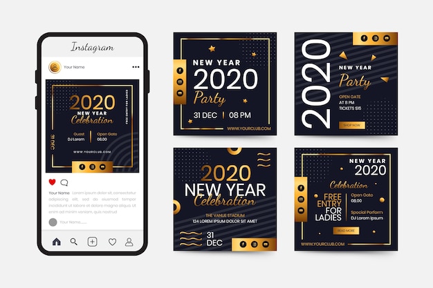 Free Vector new year 2020 party instagram post collection