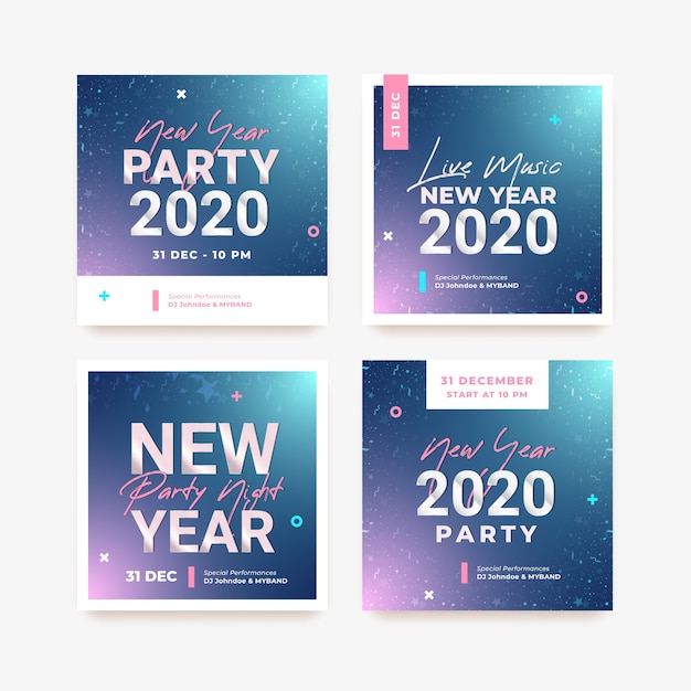 Free Vector new year 2020 party instagram post collection