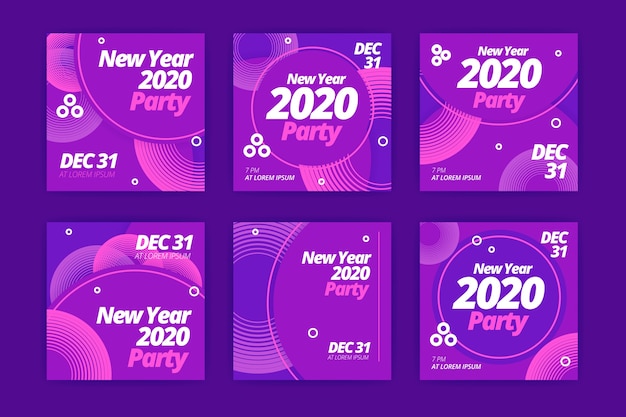 Free Vector new year 2020 party instagram post set