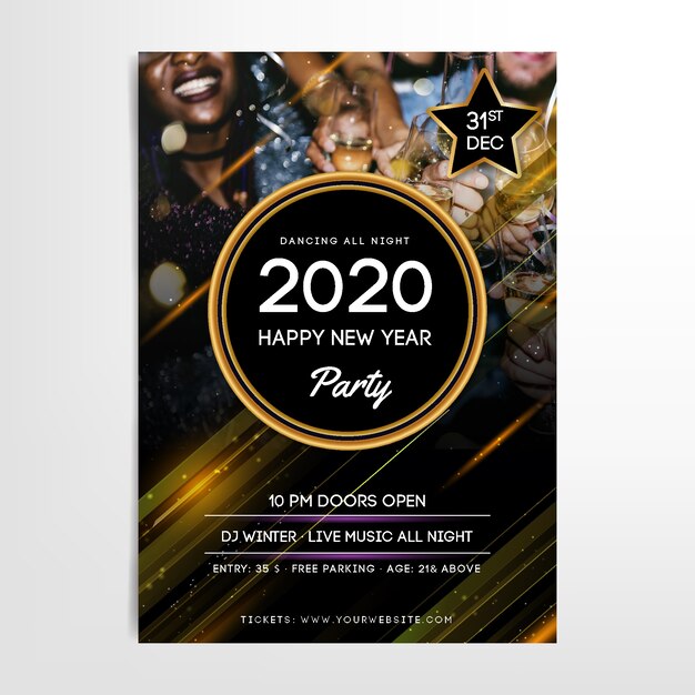 New year 2020 party poster template with photo