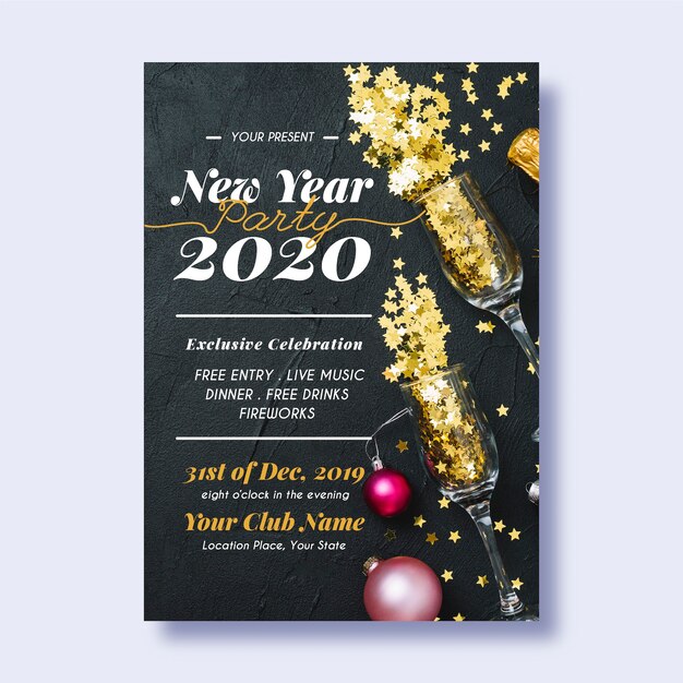 New year 2020 party poster template with photo