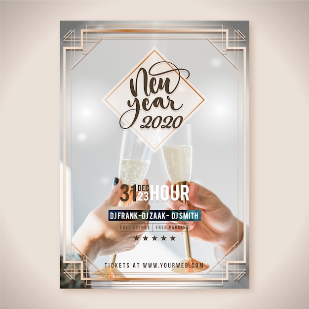 New year 2020 party poster template with picture