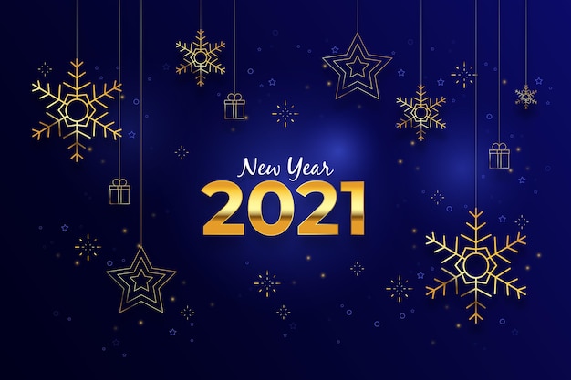 New year 2021 background with realistic golden decoration