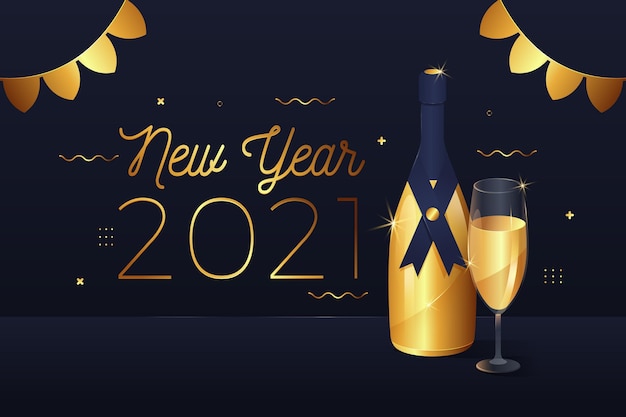 New year 2021 background with realistic golden decoration