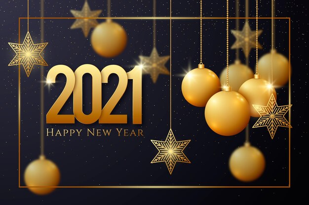 New year 2021 background with realistic golden decoration