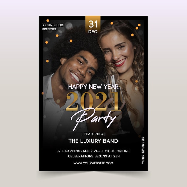 New year 2021 party flyer happy friends