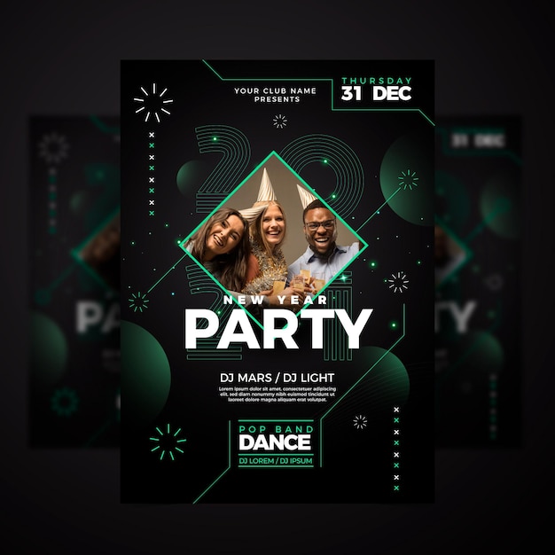 Free Vector new year 2021 party flyer template with photo