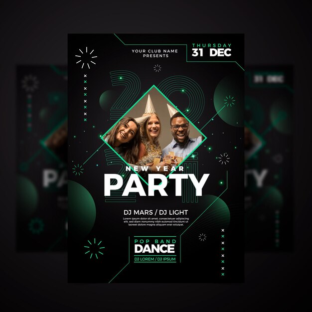 New year 2021 party flyer template with photo