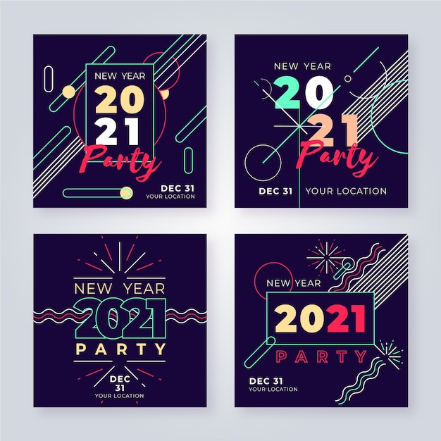 Free Vector new year 2021 party instagram post collection