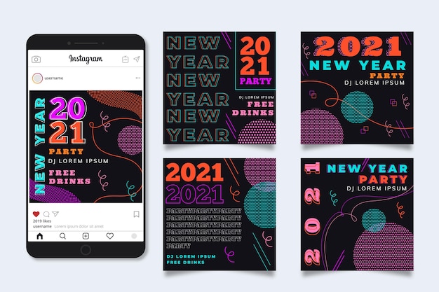 Free Vector new year 2021 party instagram posts